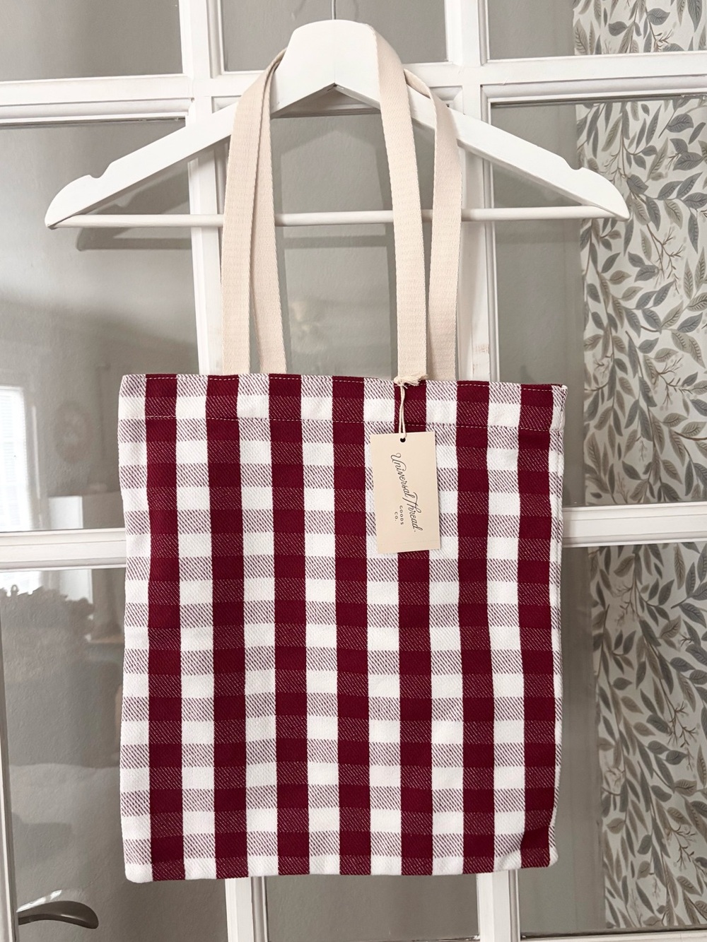 UNIVERSAL THREAD Burgundy Plaid Tote Bag NWT